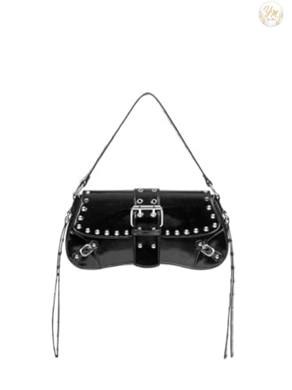 Faux Leather Studded Grommet Eyelet Mini Hobo Shoulder Bag Punk Purse